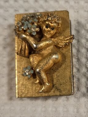 Vintage Angel Matchbox with Pale Blue Flower Accents